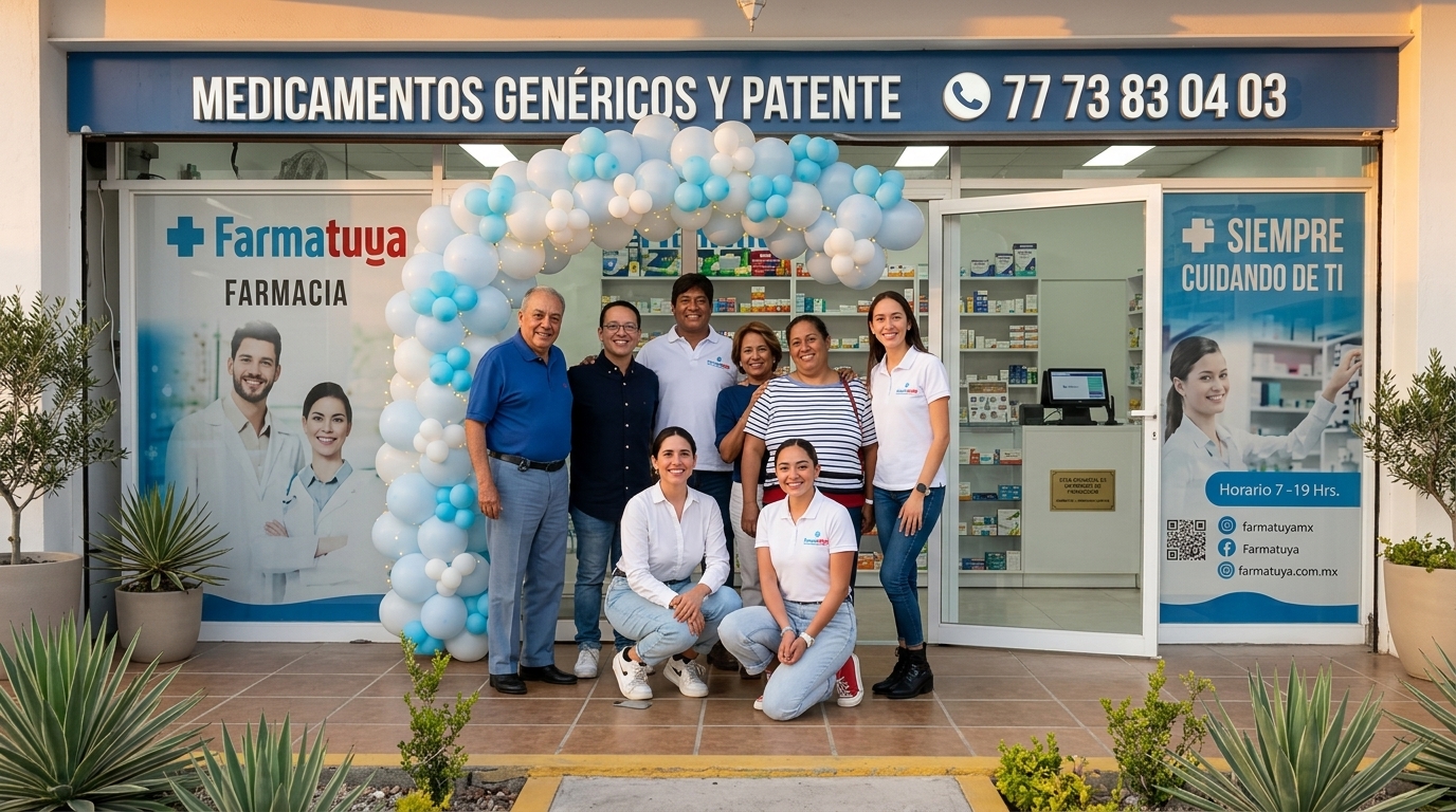 Equipo Farmatuya celebrando la inauguración de una nueva sucursal